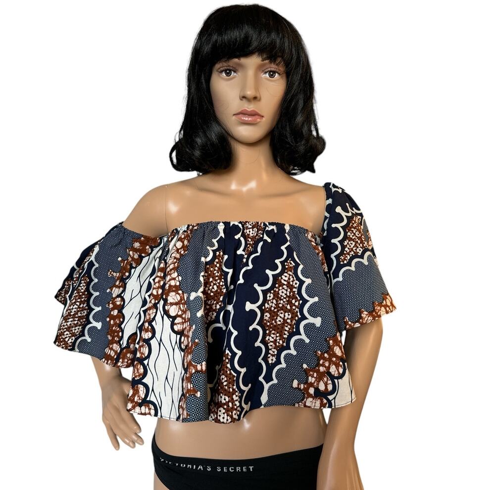 Vintage Royal Native crop off or on the shoulder crop print top size small